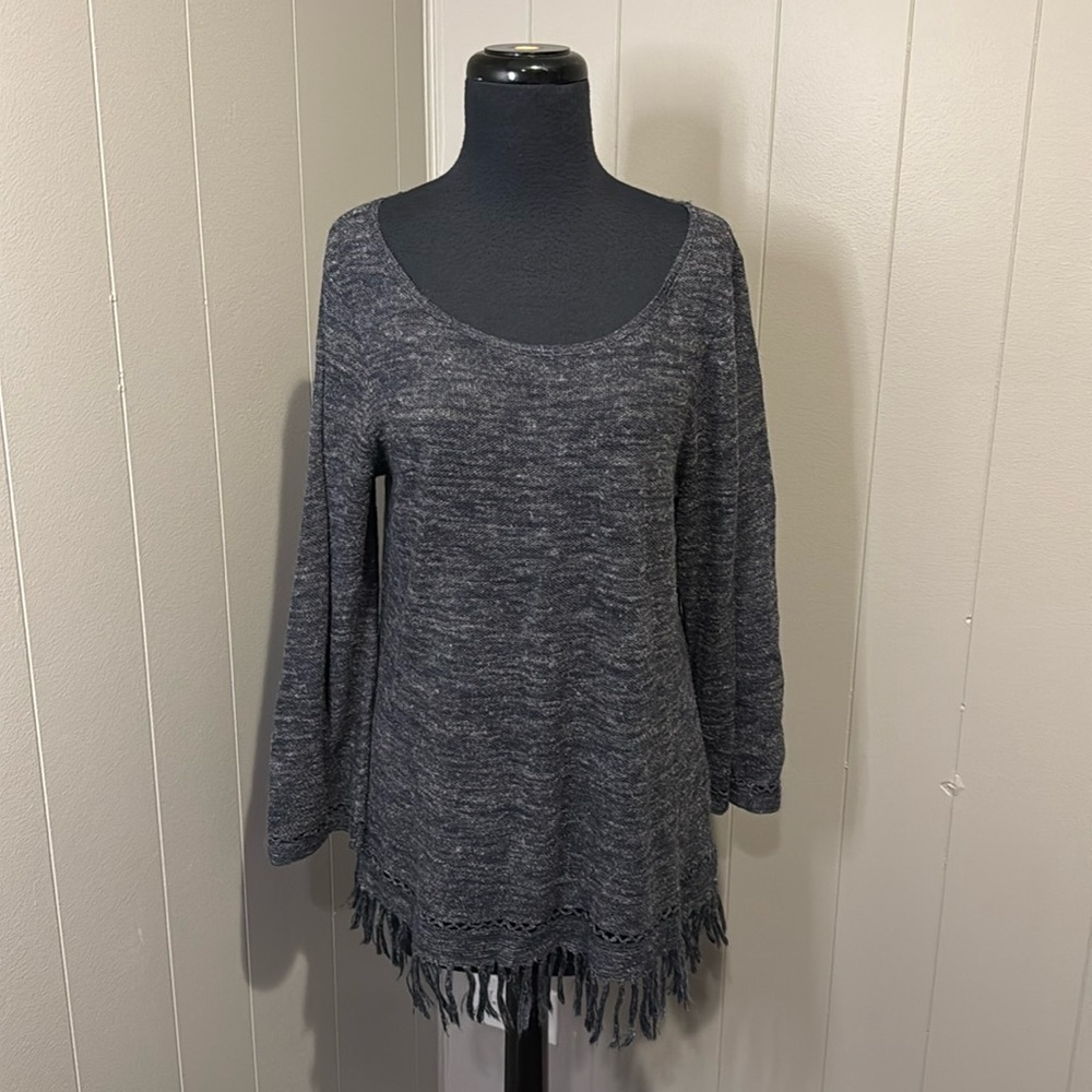 Joie Small Blue Tassel Hem Sweater. Lightweight Knit. Wool/Linen Blend. Small.